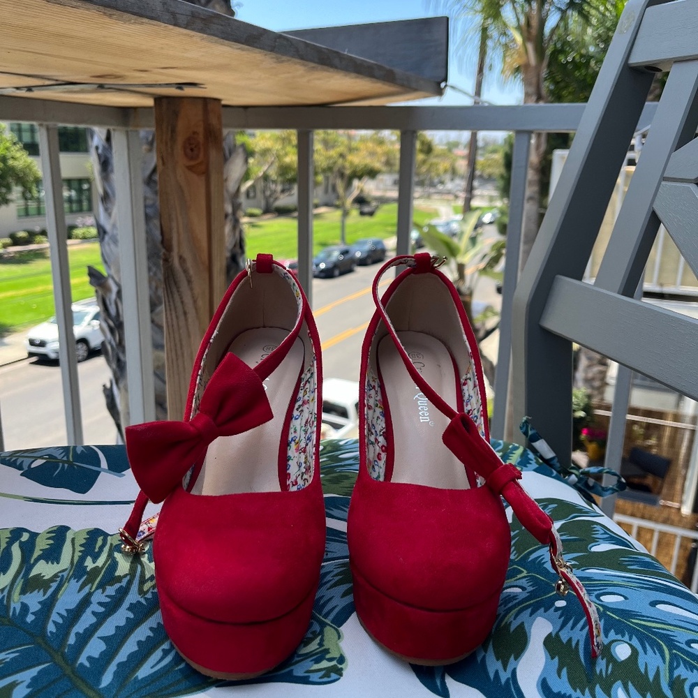 Sexy Red Suede Wedge Shoes